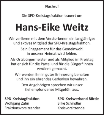Traueranzeige von Hans-Eike Weitz  von Magdeburger Volksstimme