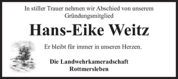 Traueranzeige von Hans-Eike Weitz  von Magdeburger Volksstimme