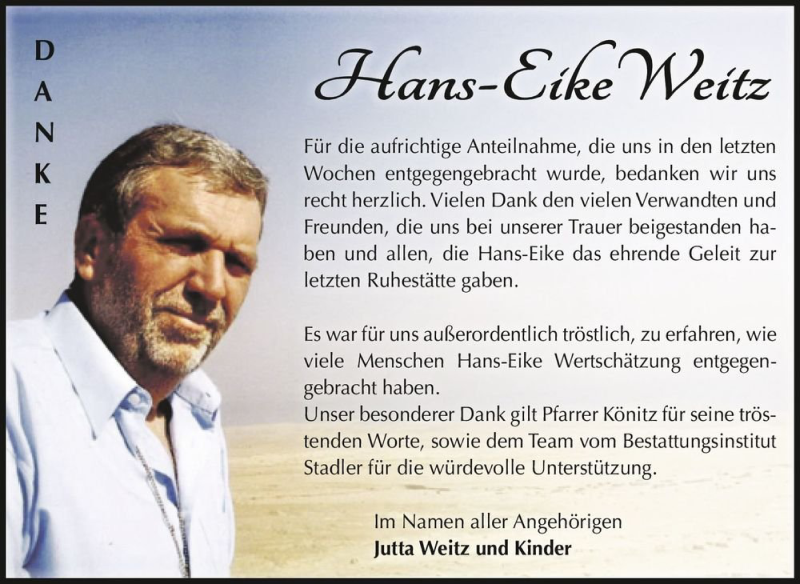  Traueranzeige für Hans-Eike Weitz  vom 14.05.2022 aus Magdeburger Volksstimme