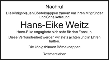 Traueranzeige von Hans-Eike Weitz  von Magdeburger Volksstimme