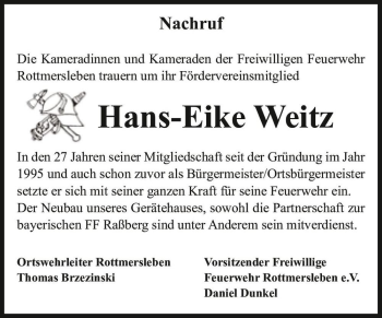 Traueranzeige von Hans-Eike Weitz  von Magdeburger Volksstimme