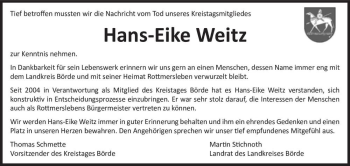 Traueranzeige von Hans-Eike Weitz  von Magdeburger Volksstimme
