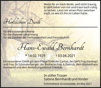 Traueranzeige von Hans-Ewald Bernhardt  von Magdeburger Volksstimme