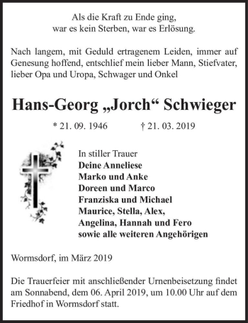 Traueranzeige von Hans-Georg ,,Jorch