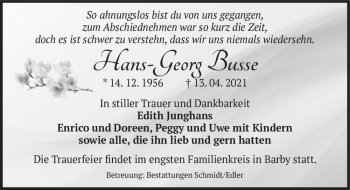 Traueranzeige von Hans-Georg Busse  von Magdeburger Volksstimme