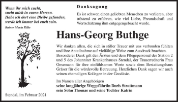 Traueranzeige von Hans-Georg Buthge  von Magdeburger Volksstimme