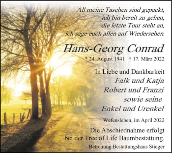 Traueranzeige von Hans-Georg Conrad  von Magdeburger Volksstimme