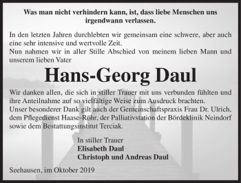 Traueranzeige von Hans-Georg Daul  von Magdeburger Volksstimme
