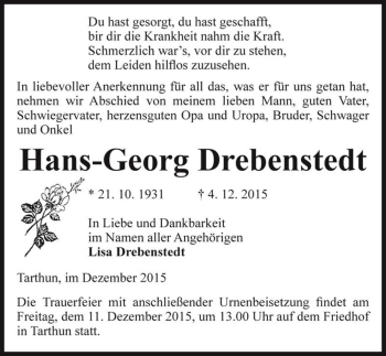 Traueranzeige von Hans-Georg Drebenstedt  von Magdeburger Volksstimme