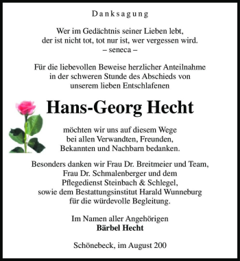 Traueranzeige von Hans-Georg Hecht  von Magdeburger Volksstimme