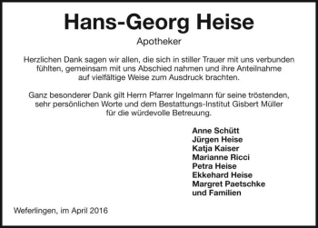 Traueranzeige von Hans-Georg Heise  von Magdeburger Volksstimme