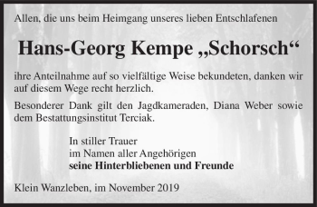 Traueranzeige von Hans-Georg Kempe ,,Schorsch
