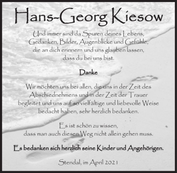 Traueranzeige von Hans-Georg Kiesow  von Magdeburger Volksstimme