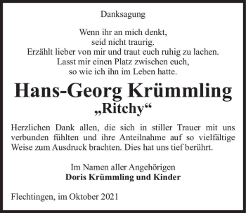 Traueranzeige von Hans-Georg Krümmling 