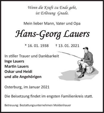 Traueranzeige von Hans-Georg Lauers  von Magdeburger Volksstimme