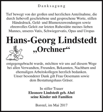 Traueranzeige von Hans-Georg Lindstedt 
