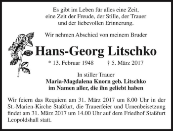 Traueranzeige von Hans-Georg Litschko  von Magdeburger Volksstimme