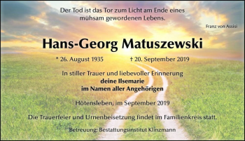 Traueranzeige von Hans-Georg Matuszewski  von Magdeburger Volksstimme