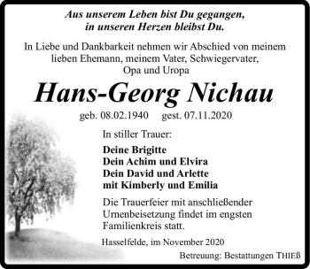 Traueranzeige von Hans-Georg Nichau  von Magdeburger Volksstimme