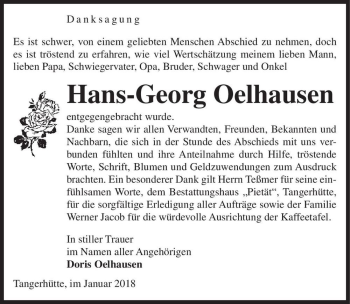 Traueranzeige von Hans-Georg Oelhausen  von Magdeburger Volksstimme