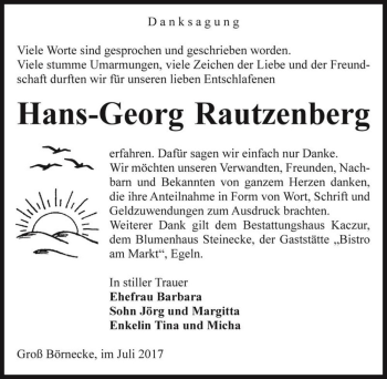 Traueranzeige von Hans-Georg Rautzenberg  von Magdeburger Volksstimme
