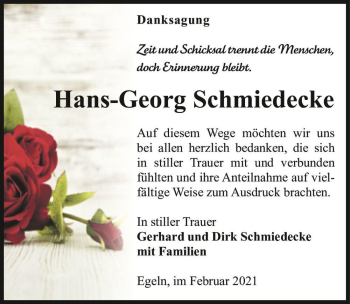 Traueranzeige von Hans-Georg Schmiedecke  von Magdeburger Volksstimme