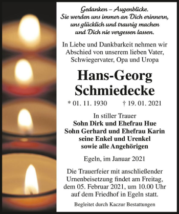 Traueranzeige von Hans-Georg Schmiedecke  von Magdeburger Volksstimme