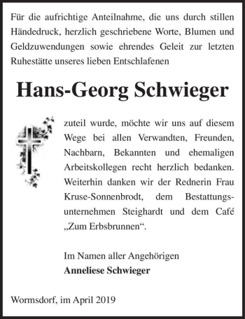 Traueranzeige von Hans-Georg Schwieger  von Magdeburger Volksstimme