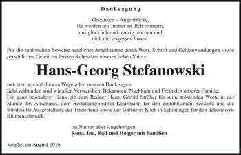 Traueranzeige von Hans-Georg Stefanowski  von Magdeburger Volksstimme