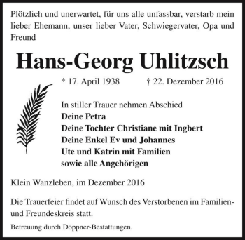 Traueranzeige von Hans-Georg Uhlitzsch  von Magdeburger Volksstimme