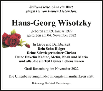 Traueranzeige von Hans-Georg Wisotzky  von Magdeburger Volksstimme