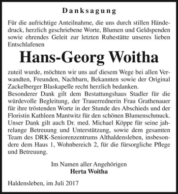 Traueranzeige von Hans-Georg Woitha  von Magdeburger Volksstimme