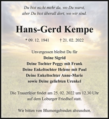 Traueranzeige von Hans-Gerd Kempe  von Magdeburger Volksstimme