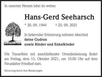 Traueranzeige von Hans-Gerd Seeharsch  von Magdeburger Volksstimme