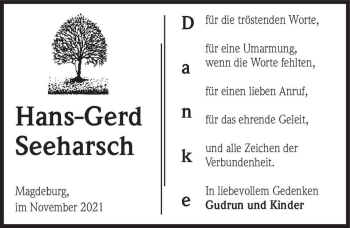 Traueranzeige von Hans-Gerd Seeharsch  von Magdeburger Volksstimme
