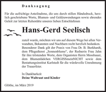 Traueranzeige von Hans-Gerd Seelisch  von Magdeburger Volksstimme