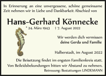 Traueranzeige von Hans-Gerhard Könnecke  von Magdeburger Volksstimme