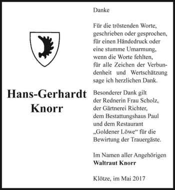 Traueranzeige von Hans-Gerhardt Knorr  von Magdeburger Volksstimme