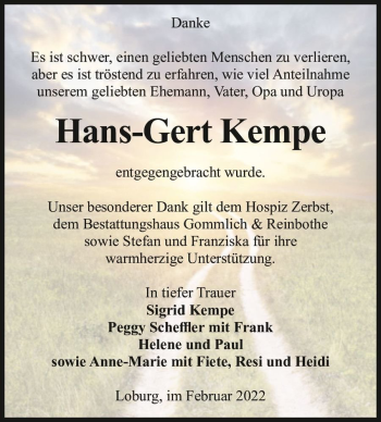 Traueranzeige von Hans-Gert Kempe  von Magdeburger Volksstimme