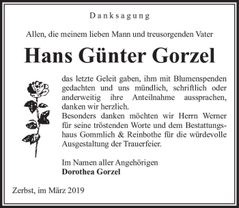 Traueranzeige von Hans-Günter Gorzel  von Magdeburger Volksstimme