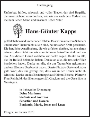 Traueranzeige von Hans-Günter Kapps  von Magdeburger Volksstimme