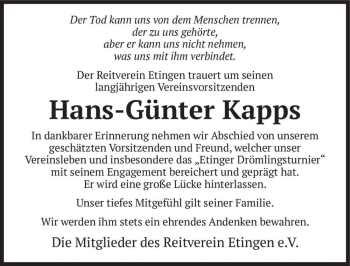 Traueranzeige von Hans-Günter Kapps  von Magdeburger Volksstimme