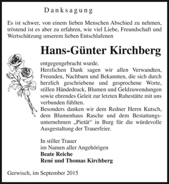 Traueranzeige von Hans-Günter Kirchberg  von Magdeburger Volksstimme