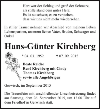 Traueranzeige von Hans-Günter Kirchberg  von Magdeburger Volksstimme