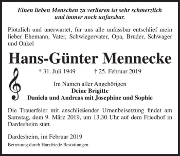 Traueranzeige von Hans-Günter Mennecke  von Magdeburger Volksstimme