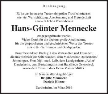 Traueranzeige von Hans-Günter Mennecke  von Magdeburger Volksstimme