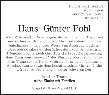 Traueranzeige von Hans-Günter Pohl  von Magdeburger Volksstimme