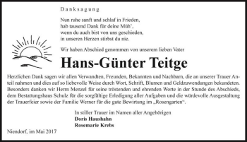 Traueranzeige von Hans-Günter Teitge  von Magdeburger Volksstimme