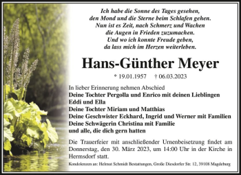 Traueranzeige von Hans-Günther Meyer  von Magdeburger Volksstimme