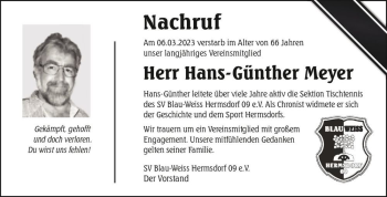 Traueranzeige von Hans-Günther Meyer  von Magdeburger Volksstimme